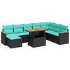 vidaXL Set mobilier de grădină cu perne, 9 piese, negru, poliratan