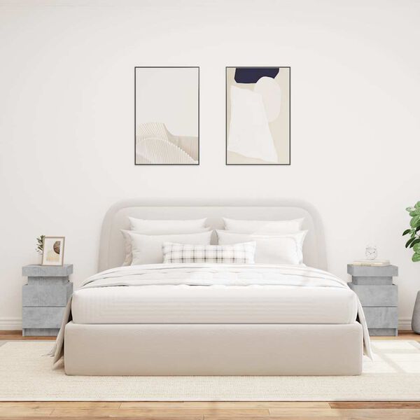 vidaXL Noptiere cu lumini LED, 2 buc., gri beton, 35x39x55 cm