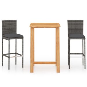 vidaXL Set mobilier de bar de grădină cu perne, 3 piese, gri