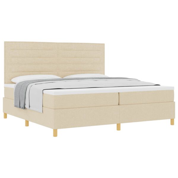 vidaXL Pat cu arcuri cu saltea cu headboard Crem 200 x 200 cm țesătură