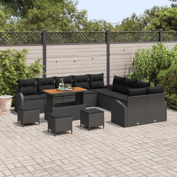 vidaXL Set de canapele pentru grădină 14 pcs Negru Rattan poli