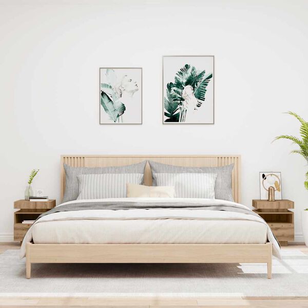 vidaXL Noptiere cu lumini LED, 2 buc., stejar artizanal, 40x39x48,5 cm