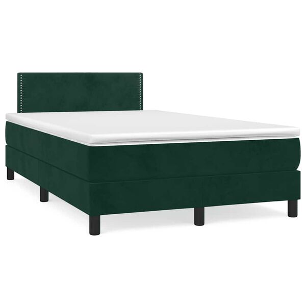 vidaXL Pat box spring cu saltea, verde &icirc;nchis, 120x190 cm, catifea