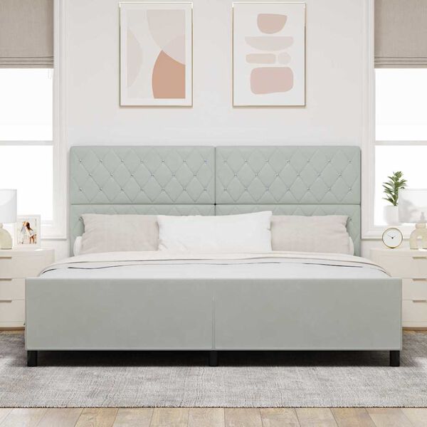 vidaXL Pat cu arcuri cu headboard Gri deschis 200 x 200 cm Catifea