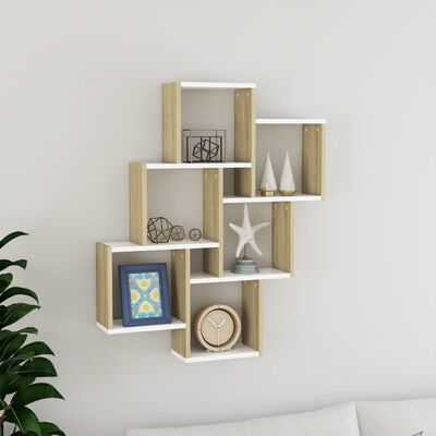 vidaXL Raft de perete cub, alb și stejar Sonoma, 78x15x93 cm, PAL