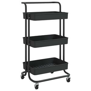 vidaXL Cărucior de bucătărie 3 niveluri negru 42x35x85 cm fier/ABS