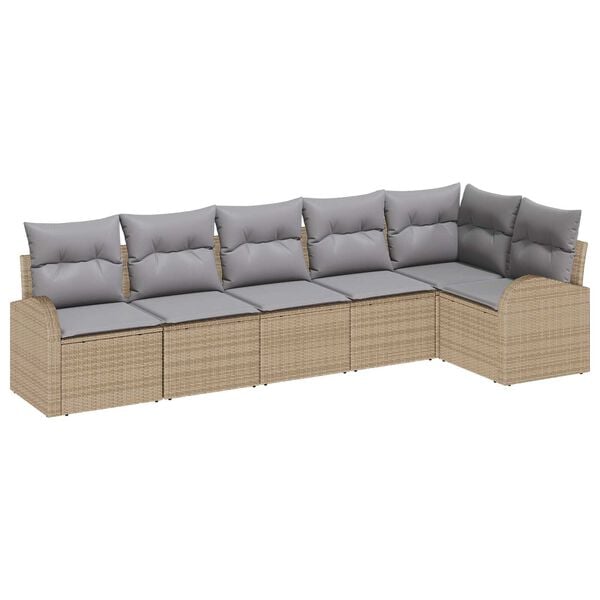 vidaXL Set de canapele pentru grădină cu pernă 6 pcs Bej Rattan poli