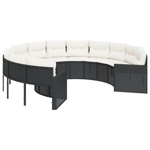 vidaXL Canapea de grădină cu perne, rotundă, negru, poliratan