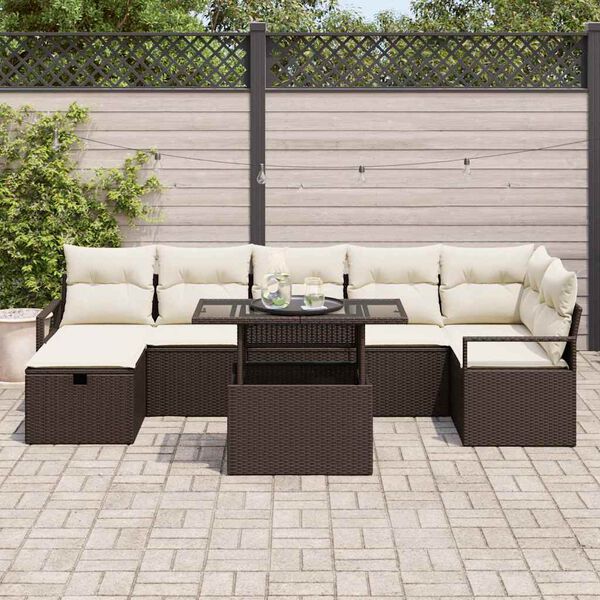 vidaXL Set de canapele pentru grădină cu pernă 8 pcs Maro Rattan poli
