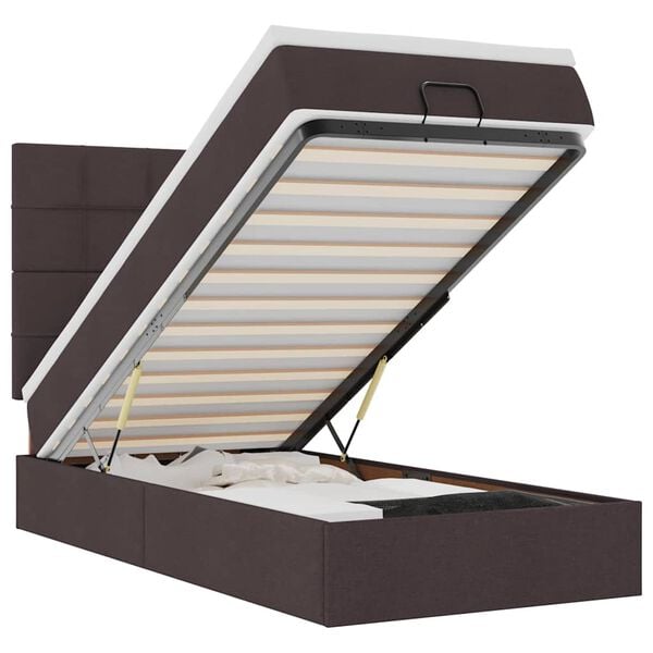 vidaXL Cadru de pat otoman cu saltea țesătură maro &icirc;nchis 90x190cm