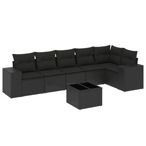 vidaXL Set canapele de grădină cu perne, 7 piese, negru, poliratan
