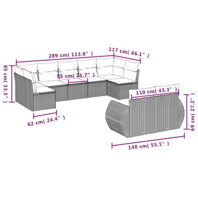 vidaXL Set canapele de grădină, 9 piese, cu perne, gri, poliratan