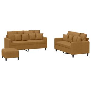 vidaXL Set de canapele cu perne, 3 piese, maro, catifea