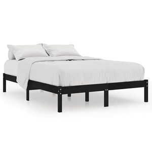 vidaXL Cadru de pat dublu, negru, 135x190 cm, lemn masiv