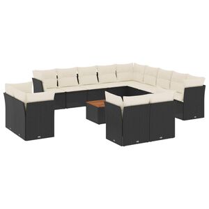 vidaXL Set mobilier de grădină cu perne, 14 piese, negru, poliratan
