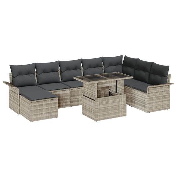 vidaXL Set de canapele pentru grădină 9 pcs Gri deschis Rattan poli