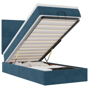 vidaXL Cadru pat otoman cu saltele Albastru &icirc;nchis 100x200cm catifea