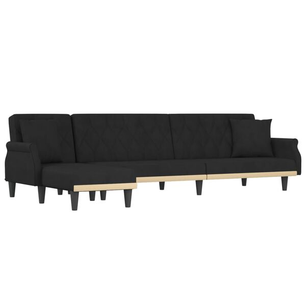 vidaXL Canapea extensibilă în formă de L negru 271x140x70 cm catifea