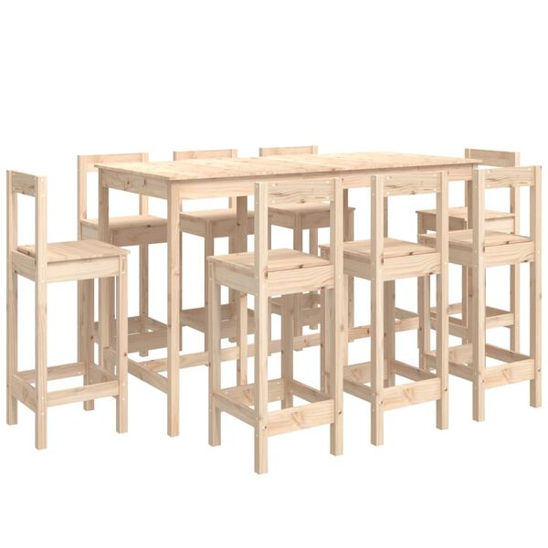 vidaXL Set mobilier de bar, 9 piese, lemn masiv de pin