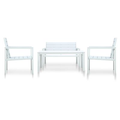 vidaXL Set mobilier de grădină 4 piese, alb, HDPE, aspect de lemn