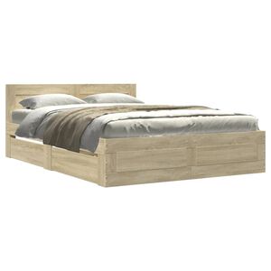 vidaXL Cadru de pat cu tăblie stejar sonoma 135x190 cm lemn prelucrat