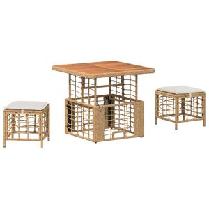 vidaXL Set de masă pentru grădină cu pernă 3 pcs Natur și Alb