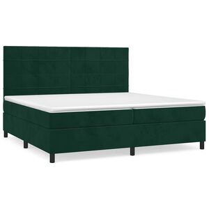 vidaXL Pat box spring cu saltea, verde &icirc;nchis, 200x200 cm, catifea