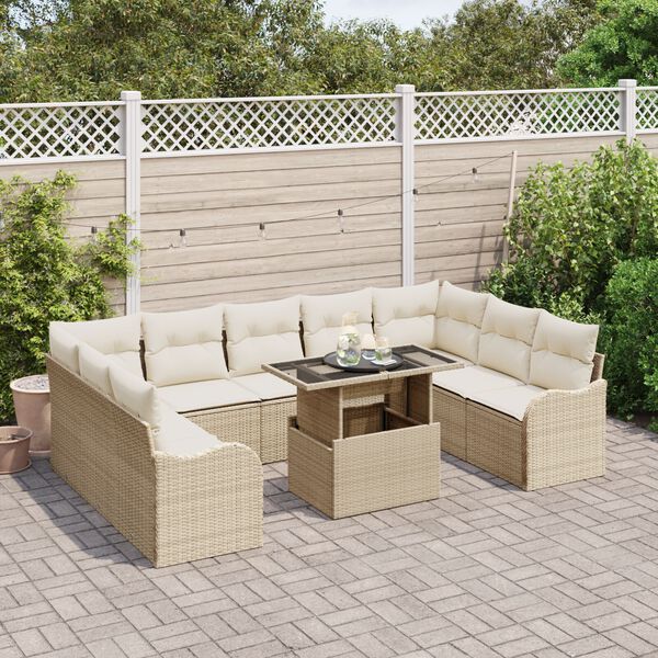 vidaXL Set de canapele pentru grădină cu pernă 10 pcs Bej Poli Rattan