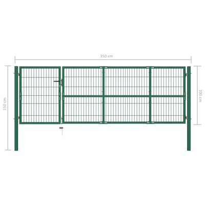 vidaXL Poartă gard de grădină cu stâlpi, verde, 350 x 100 cm, oțel