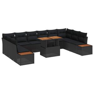 vidaXL Set de canapele pentru grădină 11 pcs Negru Rattan poli