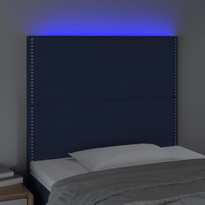 vidaXL Tăblie de pat cu LED, albastru, 90x5x118/128 cm, textil