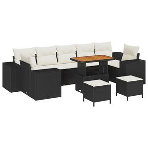 vidaXL Set de canapele pentru grădină 10 pcs Negru poliratan