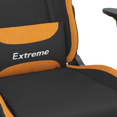 vidaXL Scaun de gaming cu masaj/suport picioare, negru / oranj, textil