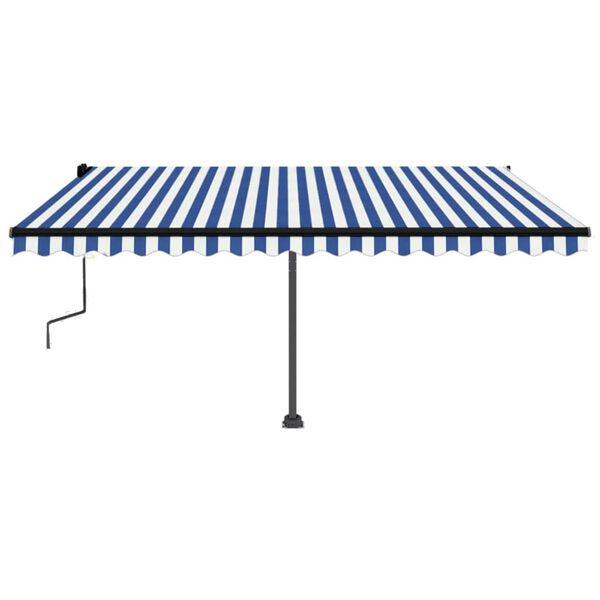 vidaXL Copertină retractabilă manual cu LED, albastru&alb, 450x350 cm