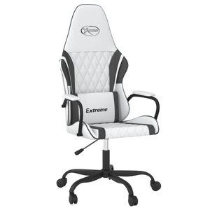 vidaXL Scaun de gaming de masaj, alb și negru, piele ecologică