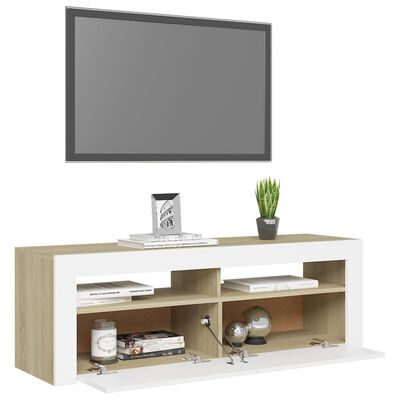 vidaXL Comodă TV cu lumini LED, alb și stejar sonoma, 120x35x40 cm