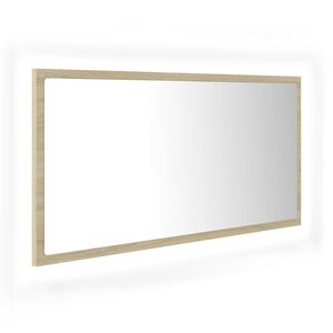 vidaXL Oglindă de baie cu LED, stejar sonoma, 90x8,5x37 cm, acril