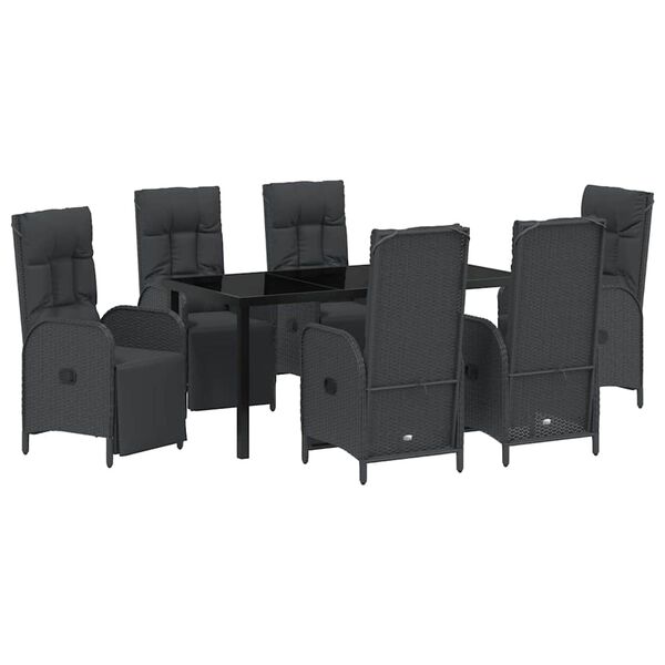 vidaXL Set de masă pentru grădină cu pernă 7 pcs Negru poliratan