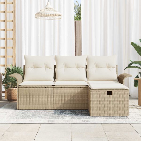 vidaXL Set de canapele pentru grădină cu pernă 4 pcs Bej Rattan poli