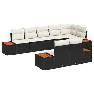 vidaXL Set de canapele pentru grădină cu pernă 8 pcs Negru Rattan poli
