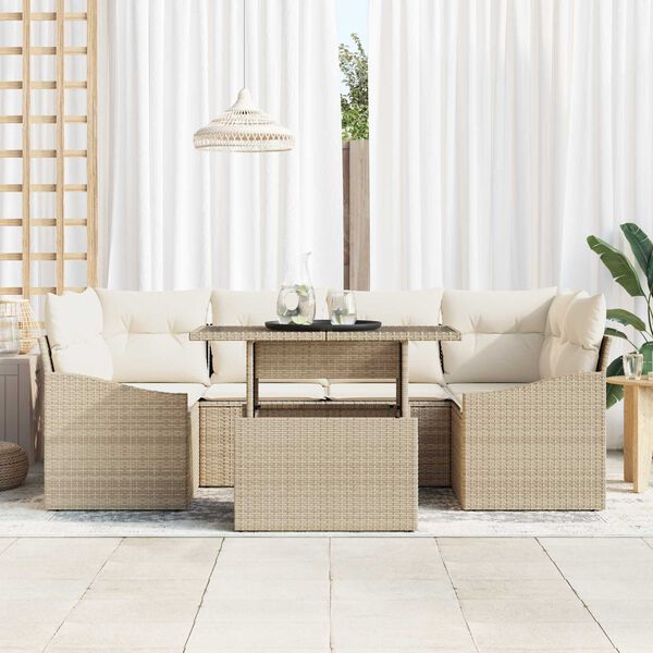 vidaXL Set de canapele pentru grădină 7 pcs Bej Rattan poli