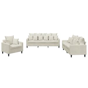 vidaXL Set de canapele cu perne, 3 piese, crem, catifea