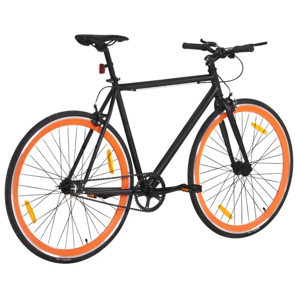 vidaXL Bicicletă cu angrenaj fix, negru și portocaliu, 700c, 59 cm