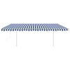 vidaXL Copertină retractabilă automat, cu st&acirc;lpi, albastru&alb, 5x3 m
