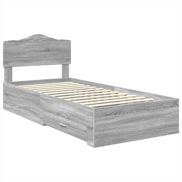 vidaXL Cadru de pat cu headboard Gri Sonoma 90 x 190 cm Lemn compozit