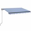 vidaXL Copertină automată cu senzor v&acirc;nt&LED, albastru/alb, 350x250 cm