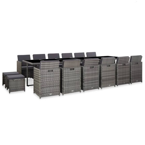 vidaXL Set mobilier de exterior cu perne, 17 piese, gri, poliratan