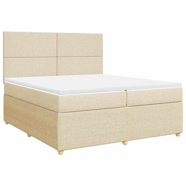 vidaXL Pat box spring cu saltea, crem, 200x200 cm, textil