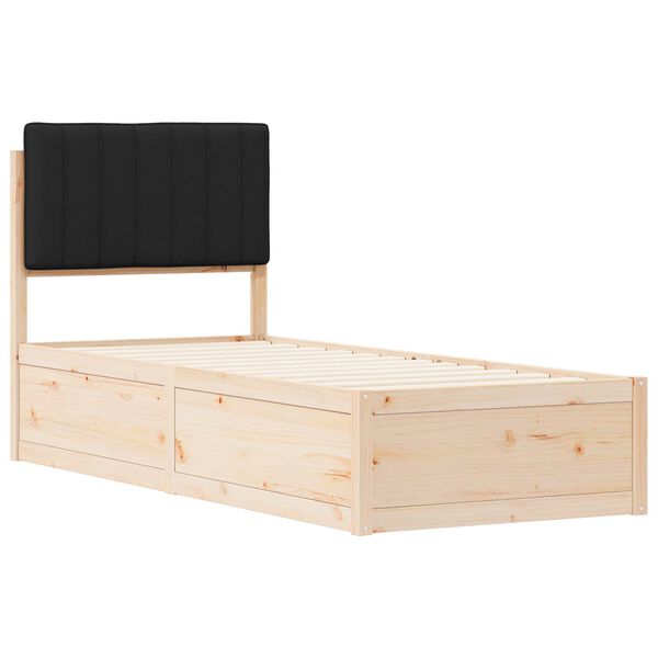 vidaXL Cadru de pat cu tăblie tapițată cu headboard Negru 75 x 190 cm
