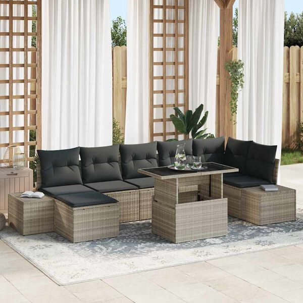 vidaXL Set de canapele pentru grădină 8 pcs Gri deschis Rattan poli